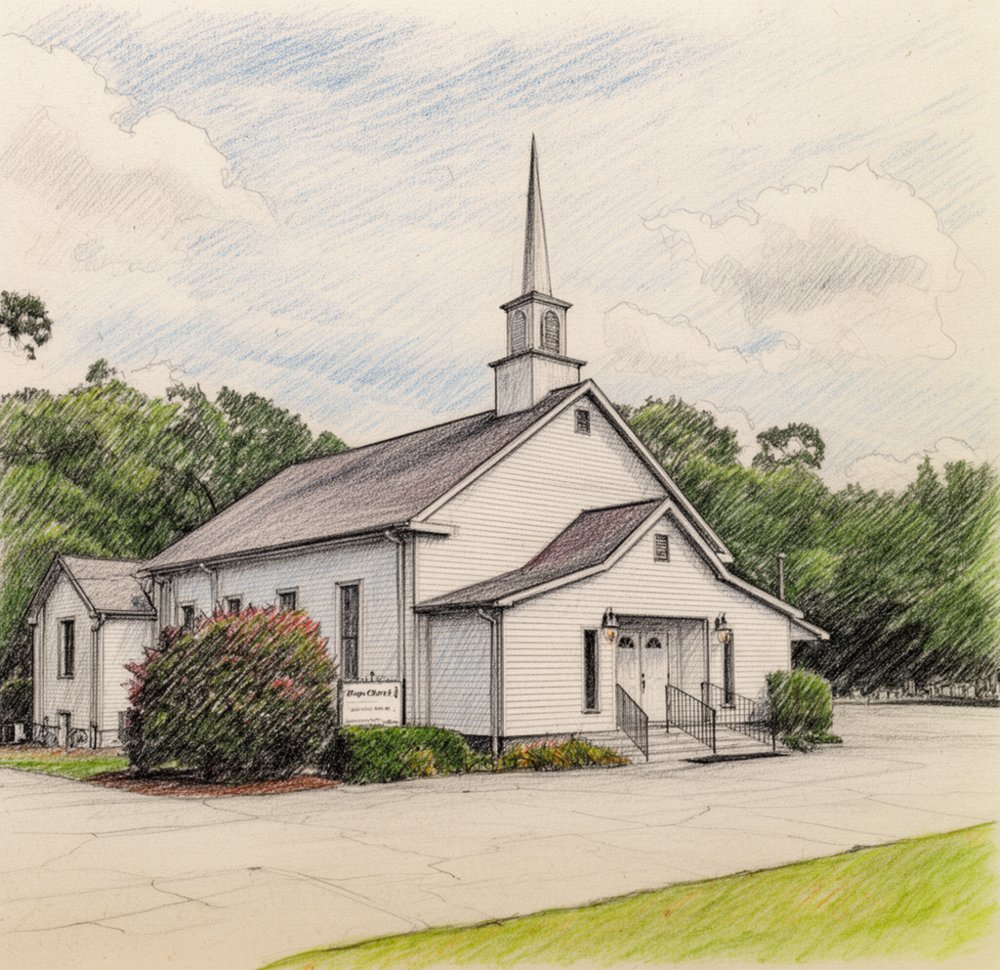 Hand-drawn sketch of Rays Church